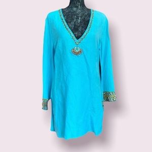 Inca Turquoise Embellished Tunic